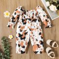 Baby Girl Allover Print Square Neck Long-sleeve Shirred Jumpsuit Color block