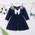 Toddler Girl Preppy style Bowknot Design Long-sleeve Sailor Dress royalblue image 1