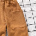 Toddler Boy Solid Color Ribbed Pocket Design Pants Brown image 3