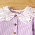 2pcs Baby Girl Statement Collar Long-sleeve Button Front Purple Rib Knit Top and Pants Set Light Purple