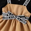 Baby Girl 95% Cotton Long-sleeve Faux-two Letter Design Belted Dress Color block