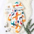 Baby Boy/Girl Allover Giraffe Print Hooded Long-sleeve Zip Jumpsuit White