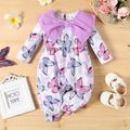 Baby Girl Statement Collar Long-sleeve Allover Butterfly Print Jumpsuit purplewhite
