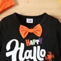 Halloween 2pcs Baby Boy/Girl Bow Tie Decor Letter Print Long-sleeve Romper with Hat Set Black