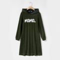 Letter Embroidered Army Green Cable Knit Long-sleeve Hoodie Dress for Mom and Me Army green