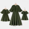 Mommy and Me Army Green Ruffle-sleeve Lace Detail Swiss Dot Dress Army green image 1