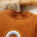 Baby Boy/Girl Rainbow Embroidered Rib Knit Mock Neck Long-sleeve Romper Brown image 4
