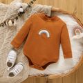 Baby Boy/Girl Rainbow Embroidered Rib Knit Mock Neck Long-sleeve Romper Brown image 1