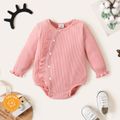 2-Pack Baby Girl Solid Rib Knit Ruffle Trim Long-sleeve Rompers Set ColorBlock