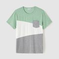 Family Matching Button Front Green Lace Spliced Cami Dresses and Colorblock Short-sleeve T-shirts Sets Green image 2