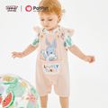 Looney Tunes 2pcs Baby Girl 100% Cotton Crepe Graphic Overalls and Allover Print Short-sleeve Romper Set Pink