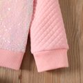 Kid Girl Sequined Textured Raglan Sleeve Pink Pullover Sweatshirt Pink