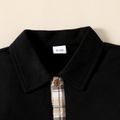2pcs Kid Boy Preppy style Plaid Splice Lapel Collar Sweatshirt and Khaki Pants Set Black image 3