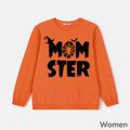 Halloween Spider Web & Letter Print 100% Cotton Long-sleeve Family Matching Sweatshirts Color block