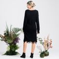 Black Tassel Trim V Neck Long-sleeve Maternity Sweater Dress Black