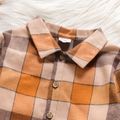 2pcs Toddler Boy Lapel Collar Plaid Long-sleeve Shirt and Brown Pants Set Brown