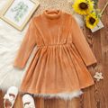 Toddler Girl Solid Color Mock Neck Long-sleeve Velvet Dress Brown image 1