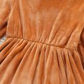 Toddler Girl Solid Color Mock Neck Long-sleeve Velvet Dress Brown image 4