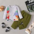 2pcs Baby Boy 100% Cotton Pants and Animal Print Long-sleeve Tee Set ColorBlock image 1