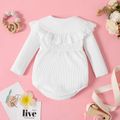 Baby Girl Cotton Rib Knit Long-sleeve Ruffle Collar Romper White image 3