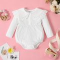 Baby Girl Cotton Rib Knit Long-sleeve Ruffle Collar Romper White image 1