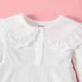 Baby Girl Cotton Rib Knit Long-sleeve Ruffle Collar Romper White image 4