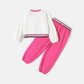 Peppa Pig 2pcs Toddler Girl Letter Print Sweatshirt and Rainbow Embroidered Cotton Pants Set Roseo image 2