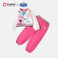 Peppa Pig 2pcs Toddler Girl Letter Print Sweatshirt and Rainbow Embroidered Cotton Pants Set Roseo image 1