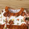 Baby Girl Ruffle Trim Spliced Allover Floral Print Long-sleeve Snap Jumpsuit Brown
