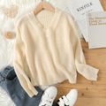 Kid Girl Basic Solid Color V Neck Knit Sweater White