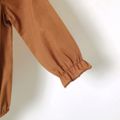 100% Cotton Baby Girl Solid Ruffle Collar Long-sleeve Romper Dark Brown image 4