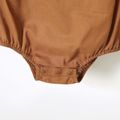 100% Cotton Baby Girl Solid Ruffle Collar Long-sleeve Romper Dark Brown image 5