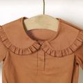 100% Cotton Baby Girl Solid Ruffle Collar Long-sleeve Romper Dark Brown image 3