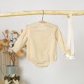 100% Cotton Baby Girl Solid Ruffle Collar Long-sleeve Romper Pale Yellow