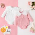 Baby Girl Cotton Rib Knit Long-sleeve Ruffle Collar Romper White image 2