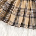 2pcs Baby Girl 100% Cotton Long-sleeve Contrast Collar Knitted Pullover Sweater and Plaid Pleated Skirt Set Khaki