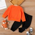 2pcs Baby Boy Fox Embroidered Long-sleeve Sweatshirt and Sweatpants Set Orange red image 2