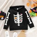Toddler Boy Halloween Reflective Skeleton Print Hoodie Sweatshirts Black