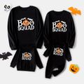 Halloween Glow In The Dark Pumpkin & Letter Print Family Matching Long-sleeve Sweatshirts Black