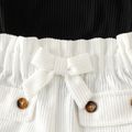 2pcs Baby Girl Polka Dots Mesh Long-sleeve Spliced Rib Knit Top and Bow Front Shorts Set BlackandWhite