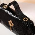 Kids Crown Decor Croc Embossed Handle Metal Chain Satchel Bag Black
