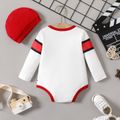 2pcs Baby Boy Number & Letter Print Colorblock Long-sleeve Romper with Hat Set White image 2