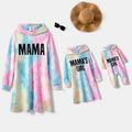 Letter Print Tie Dye Long-sleeve Hoodie Dress for Mom and Me Colorful image 1