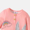 Looney Tunes Baby Girl Button Front Long-sleeve Rabbit Print Jumpsuit orangepink