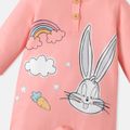 Looney Tunes Baby Girl Button Front Long-sleeve Rabbit Print Jumpsuit orangepink