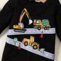 Baby Boy 95% Cotton Long-sleeve Construction Vehicle Print Black Jumpsuit Black