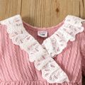 2pcs Baby Girl Ruffle Trim Surplice Neck Textured Long-sleeve Jumpsuit with Headband Set Pink