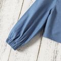 2pcs Toddler Girl Square Neck Button Design Long-sleeve Denim Blouse and Skirt Set Blue