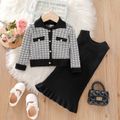 2pcs Toddler Girl Elegant Ruffle Hem Sleeveless Dress and Plaid Jacket Set BlackandWhite image 1
