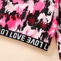 2pcs Kid Girl Letter Print Colorblock Pullover Sweatshirt and Elasticized Pants Set Pink image 4